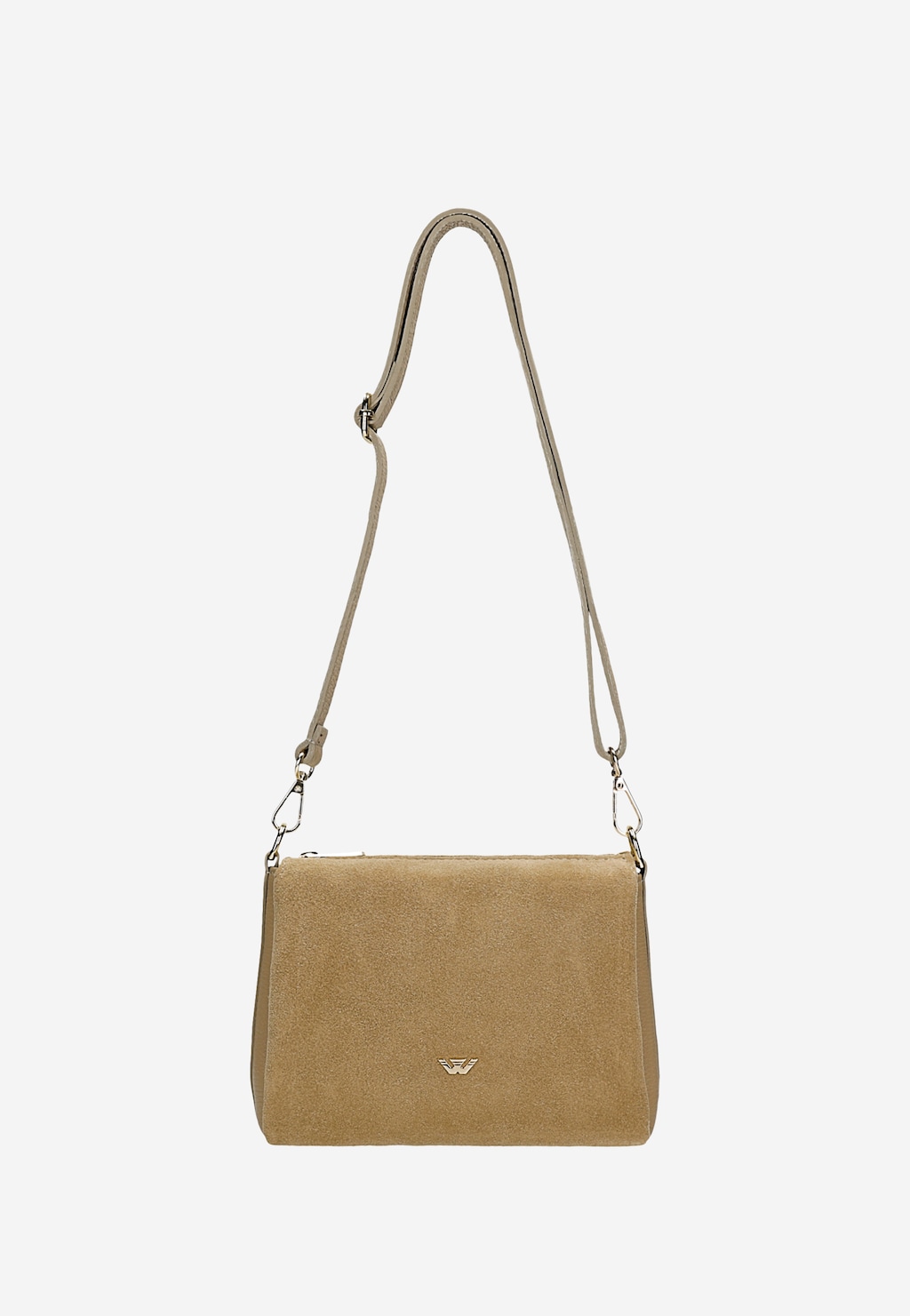 Mała beżowa torebka damska z połączenia dwoiny i skóry licowej 80484-74 Widok 4