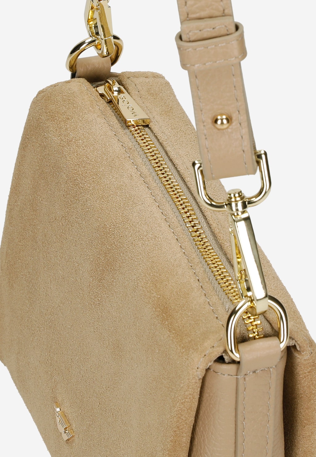 Mała beżowa torebka damska z połączenia dwoiny i skóry licowej 80484-74 Widok 6