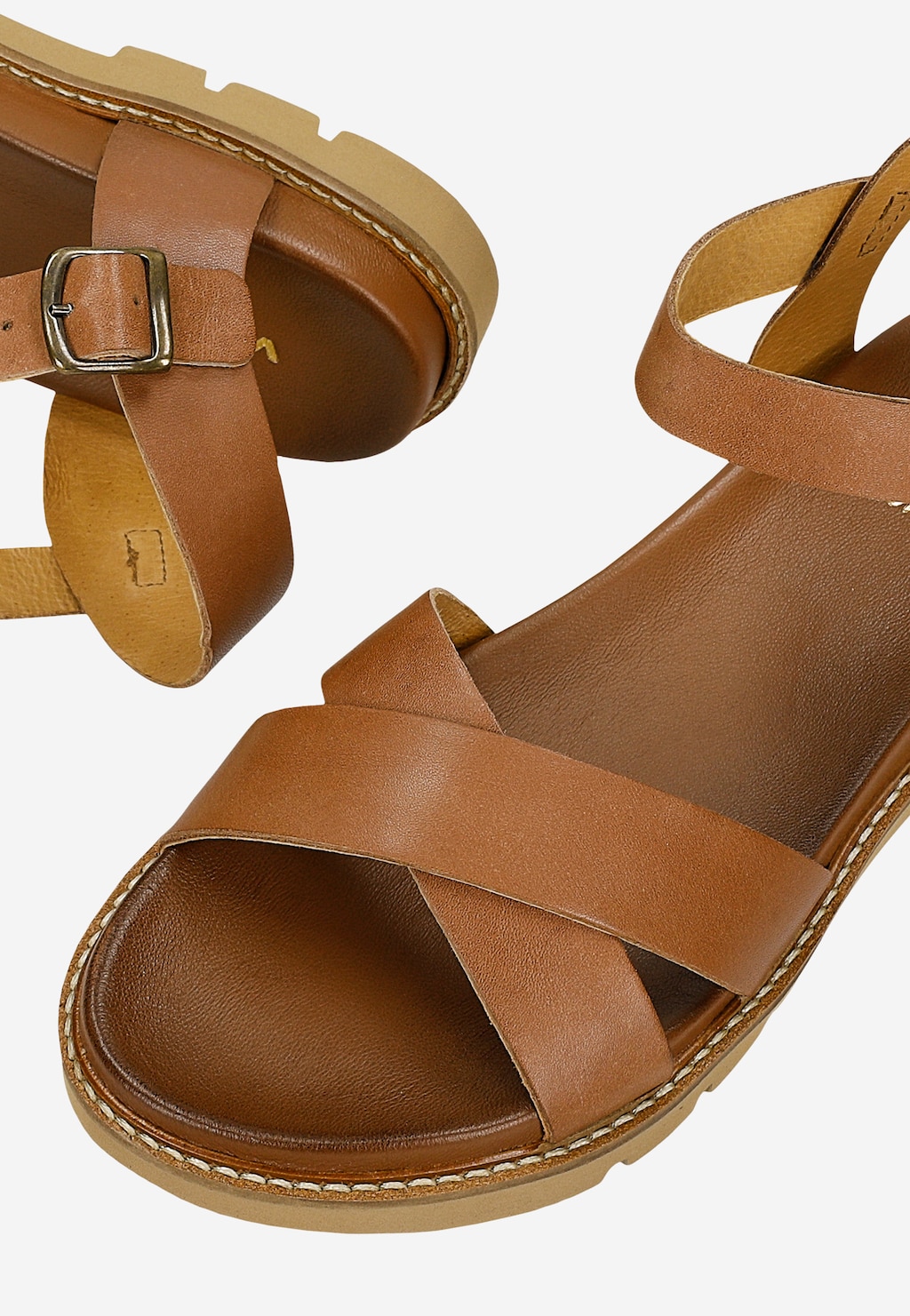 Jasnobrązowe skórzane sandały damskie 76277-53 Widok 6