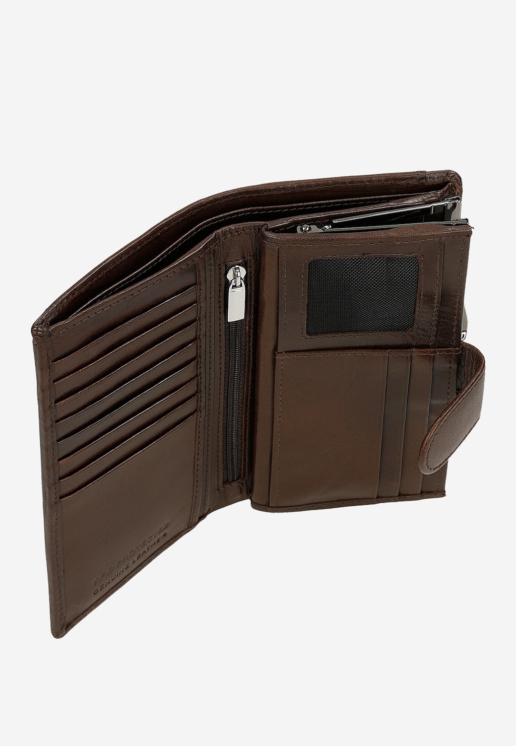 Brązowy skórzany portfel damski zapinany na zatrzask 91132-52 Widok 5