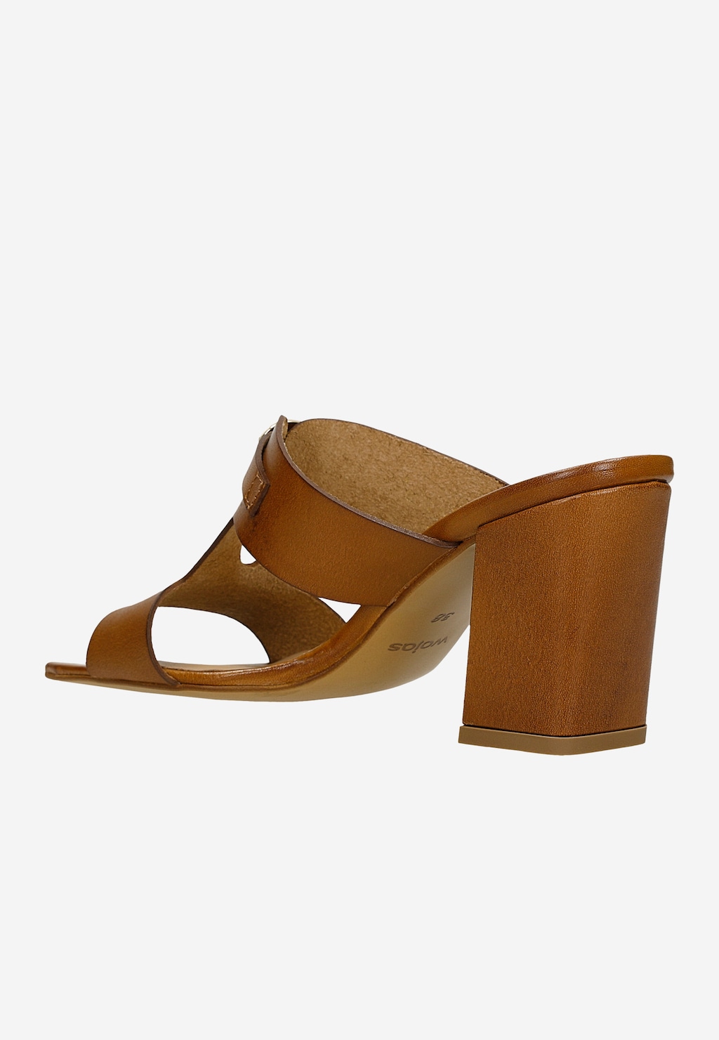 Brązowe skórzane klapki damskie na słupku 74165-53 Widok 3