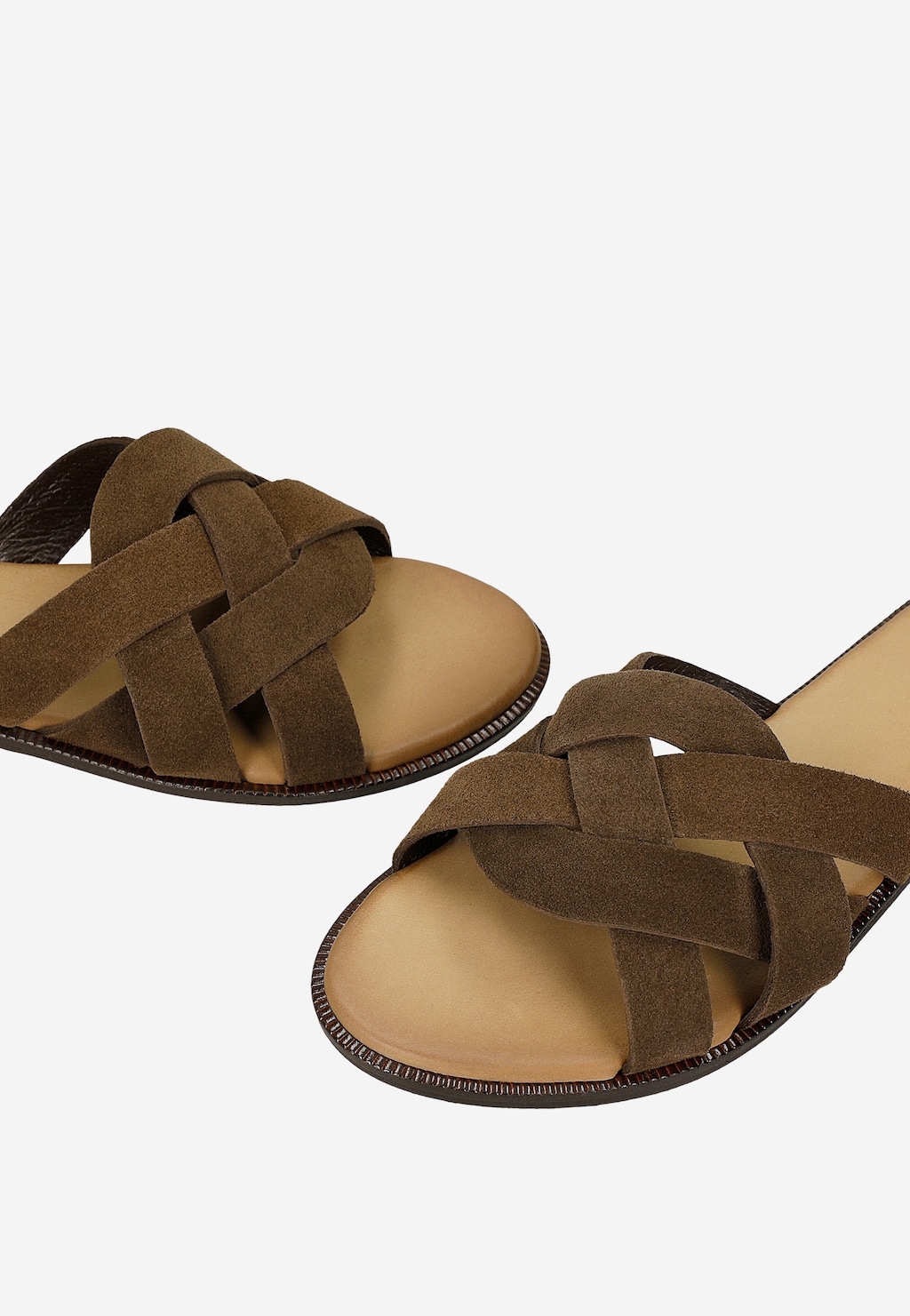 Brązowe czekoladowe klapki z plecionymi paskami 74176-62 Widok 6