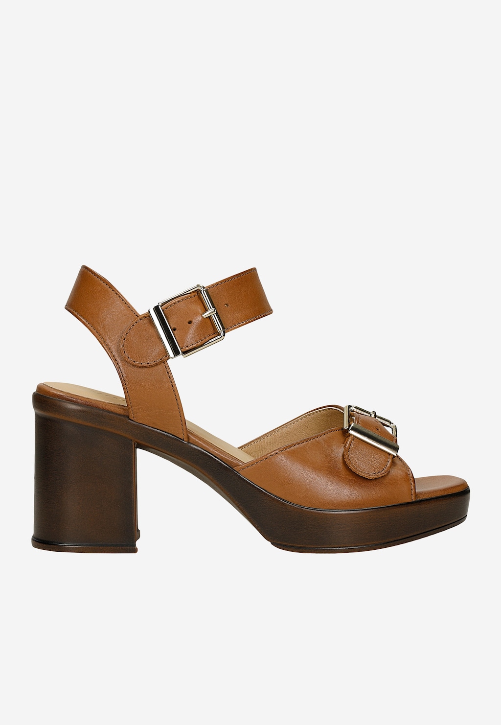 Brązowe sandały na słupku z ozdobną klamrą 76275-53 Widok 1