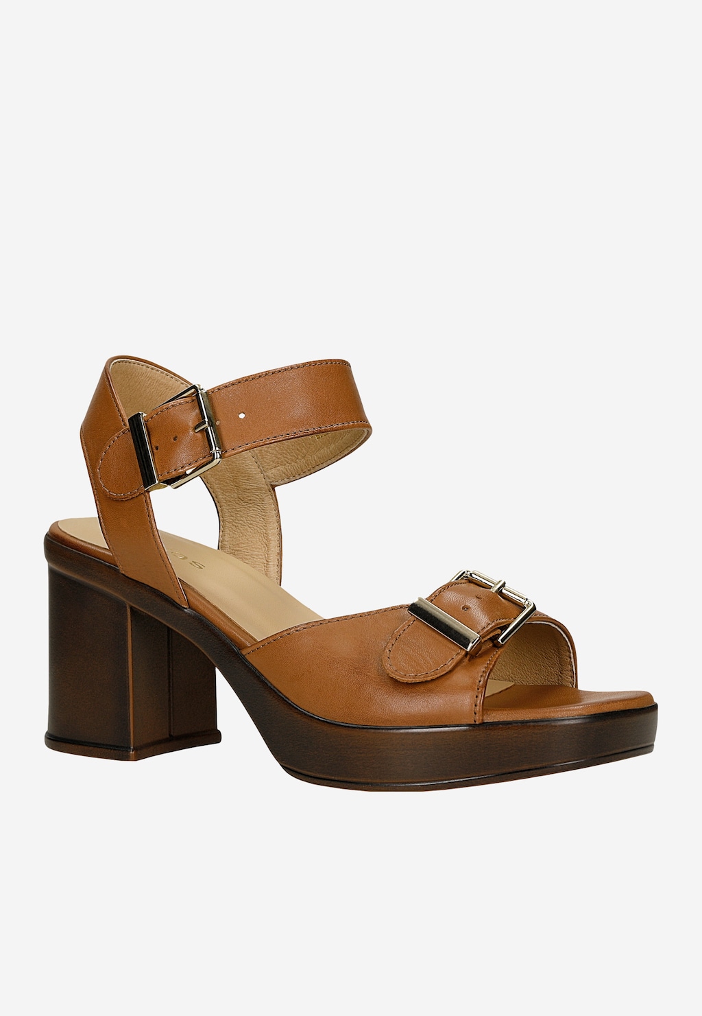 Brązowe sandały na słupku z ozdobną klamrą 76275-53 Widok 2