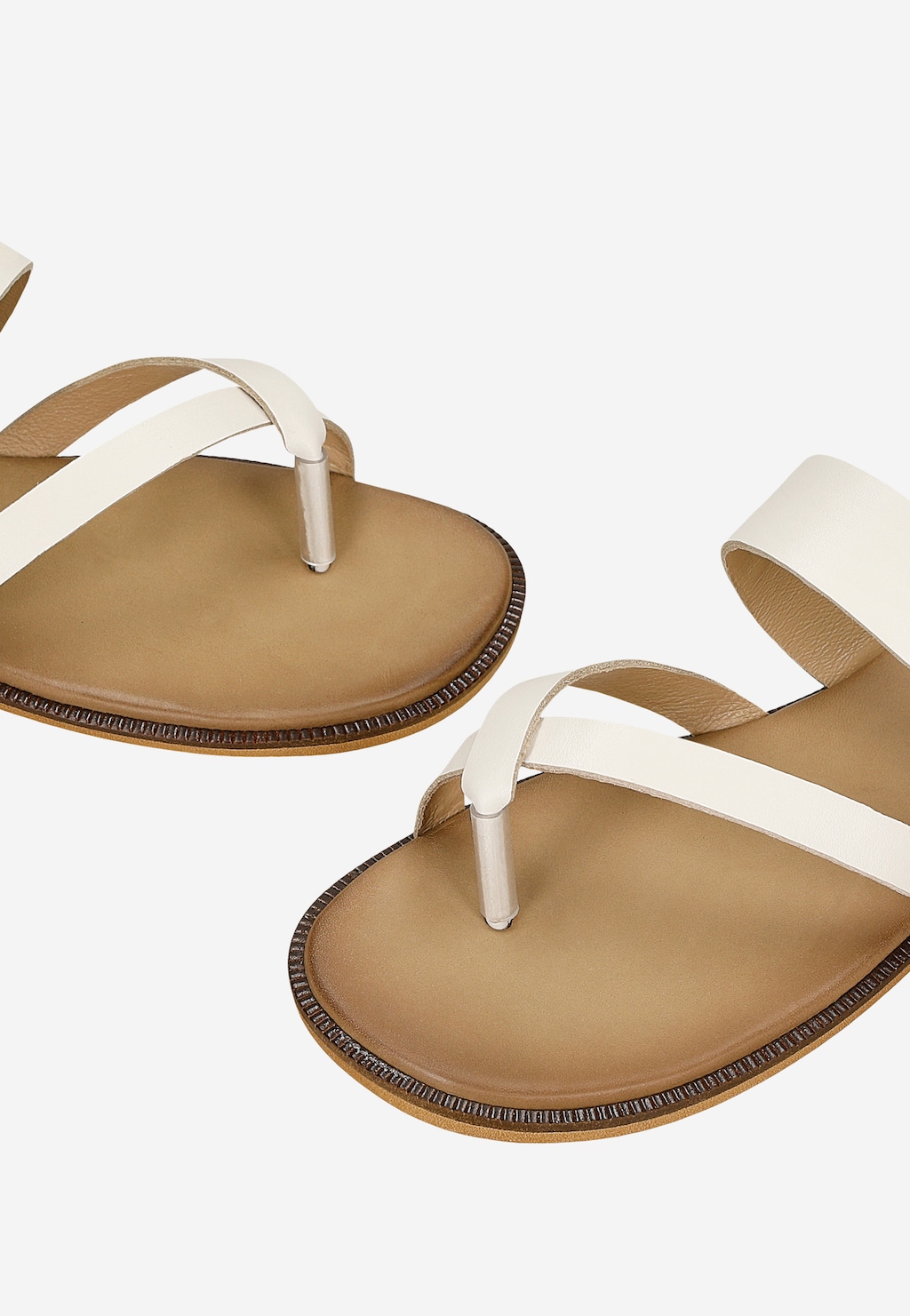 Beżowe skórzane klapki damskie japonki 74167-54 Widok 6