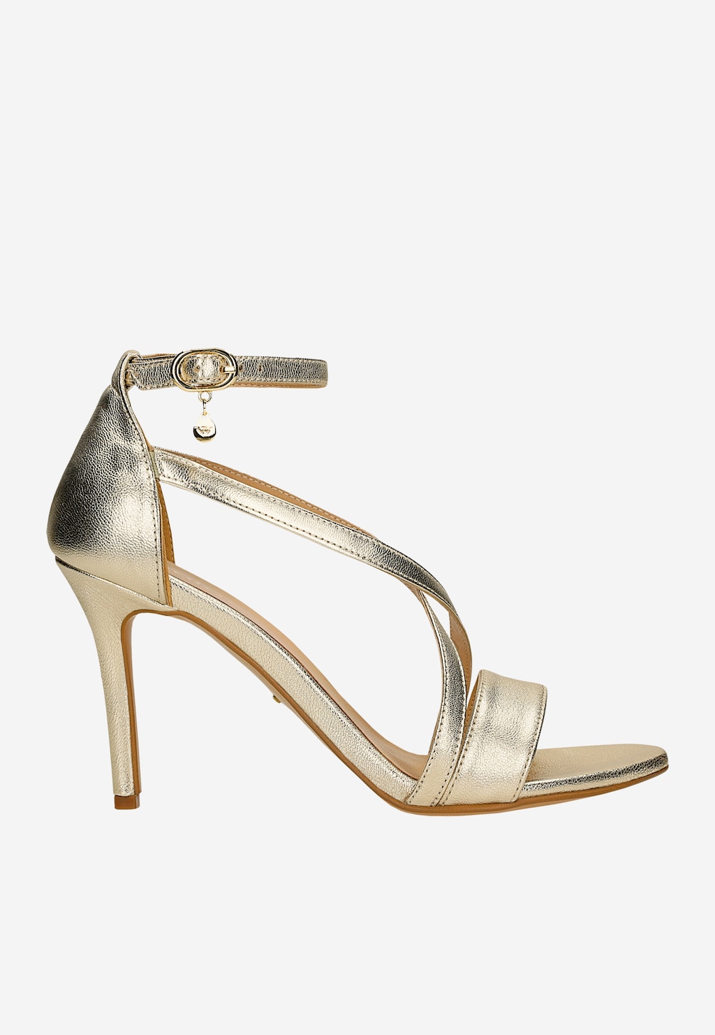 Złote sandały na szpilce z krzyżującymi się paskami 76271-58 Widok 1