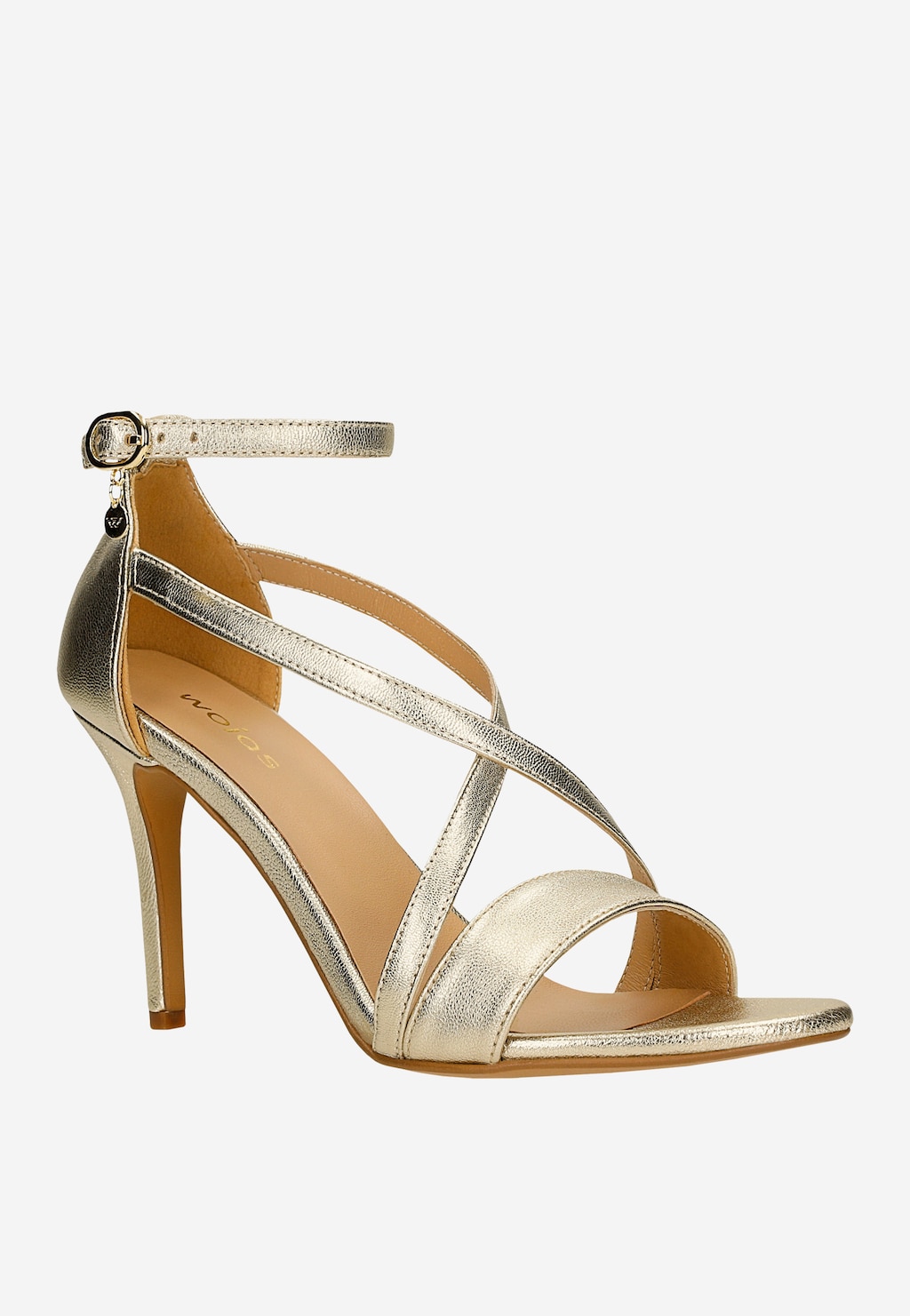 Złote sandały na szpilce z krzyżującymi się paskami 76271-58 Widok 2