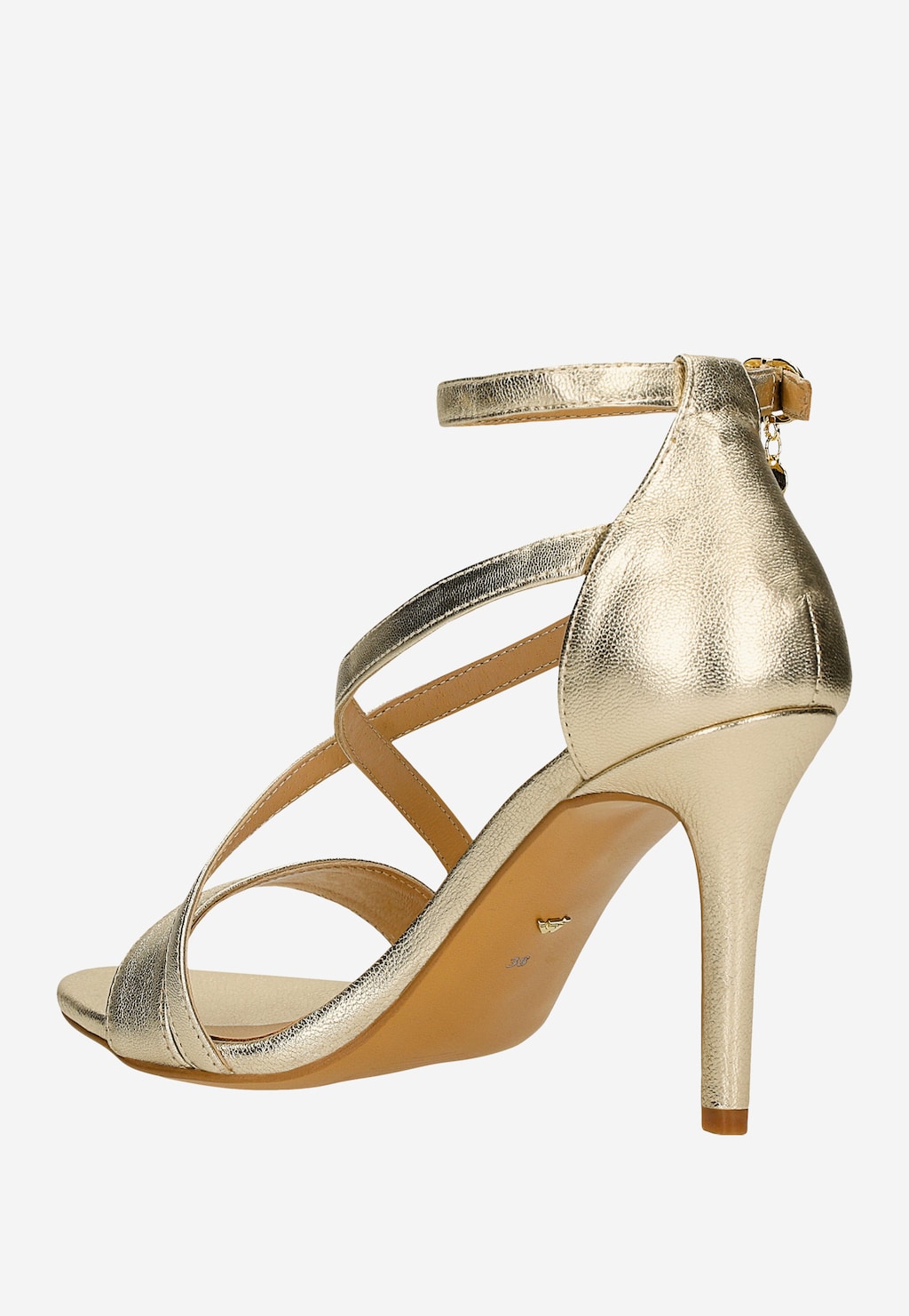 Złote sandały na szpilce z krzyżującymi się paskami 76271-58 Widok 3