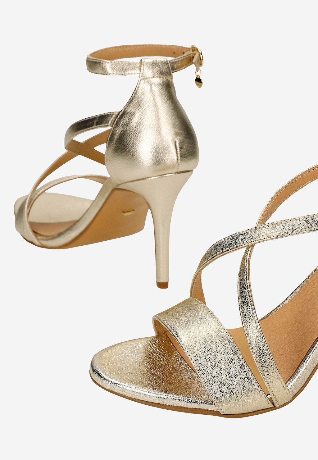 Złote sandały na szpilce z krzyżującymi się paskami 76271-58 Widok 6
