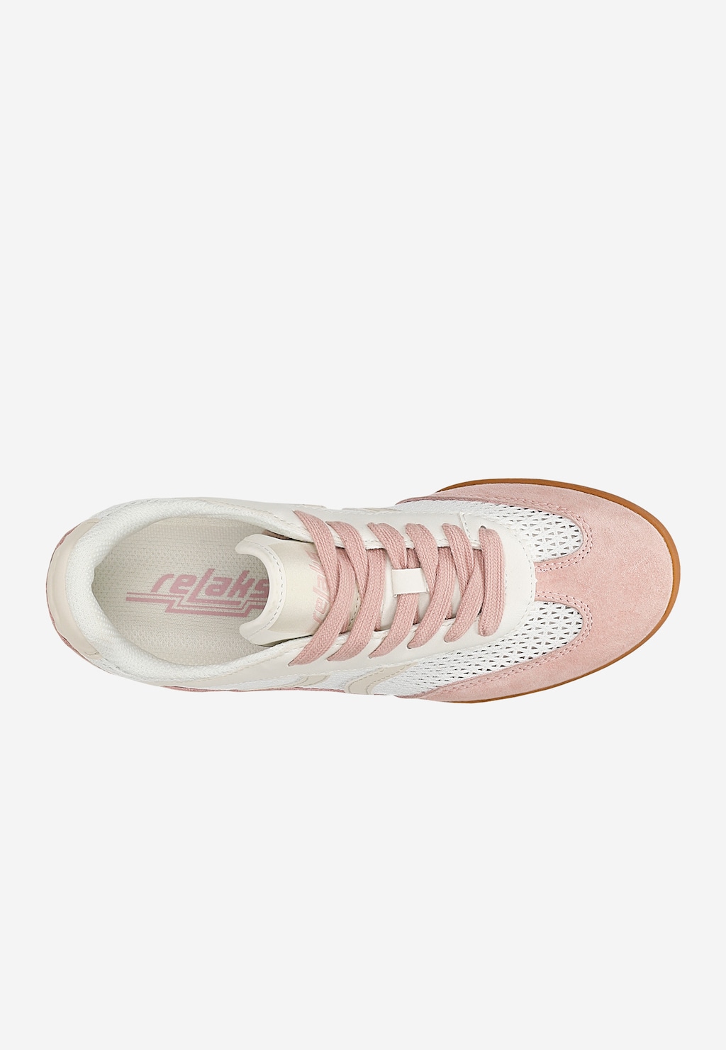 Różowo-beżowe sneakersy damskie RELAKS z przewiewnym panelem mesh R46185-88 Widok 4