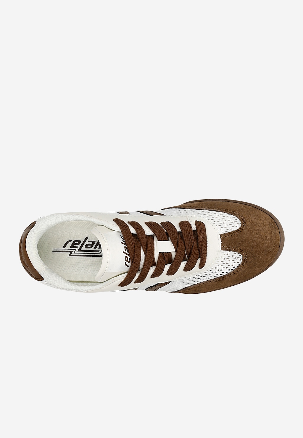 Beżowo-brązowe sneakersy damskie w stylu retro z ażurową cholewką RELAKS R46185-82 Widok 4
