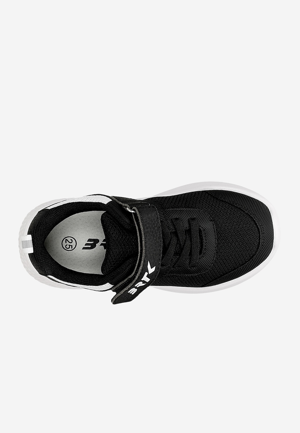 Czarny sneakers dziecięcy Bartek 87003-10 z białą podeszwą i rzepem, widok z góry
