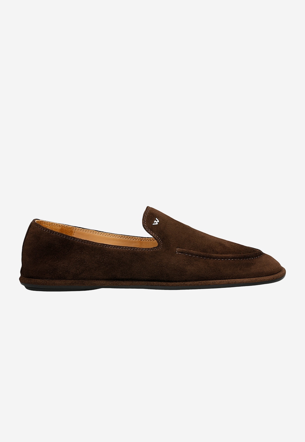 Wojas brązowe loafersy ze skóry welurowej 46373-62, widok z boku, płaska podeszwa, elegancki wsuwany fason z logo marki