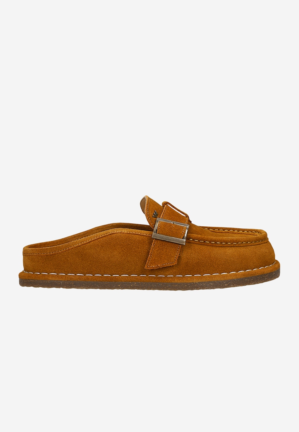 Wojas klapki loafer z weluru w kolorze koniaku z metalową klamrą, widok z boku, model 74162-63