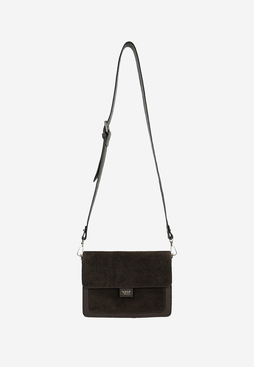 Wojas mała brązowa torebka damska crossbody z łączonych skór z klapką i regulowanym paskiem na ramię, model 80240-72