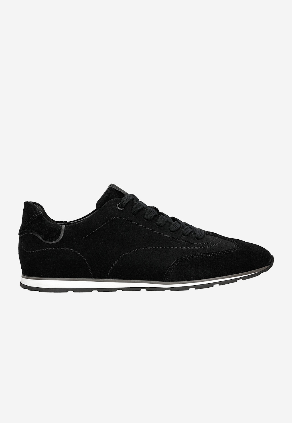 Wojas czarne sneakersy męskie z dwoiny welurowej model 10300-61, widok z boku, sznurowane, z szarą podeszwą