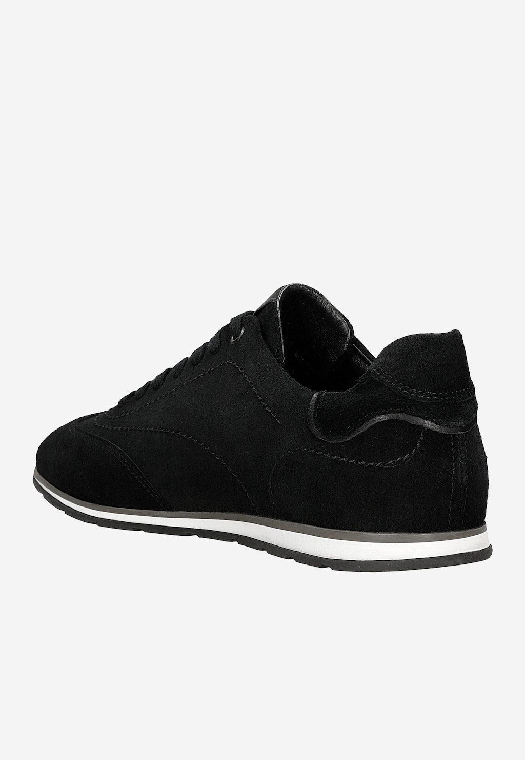 Wojas czarne sneakersy męskie z dwoiny welurowej 10300-61, widok z tyłu, biała podeszwa z szarym paskiem.