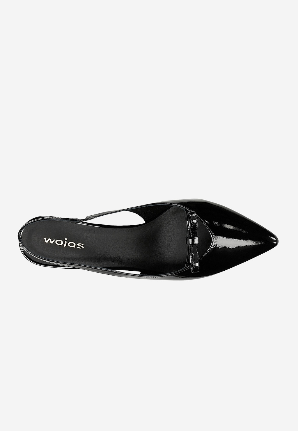 Wojas czarne lakierowane czółenka z kokardką model 35184-31, widok z góry, szpiczasty nosek, elegancki design
