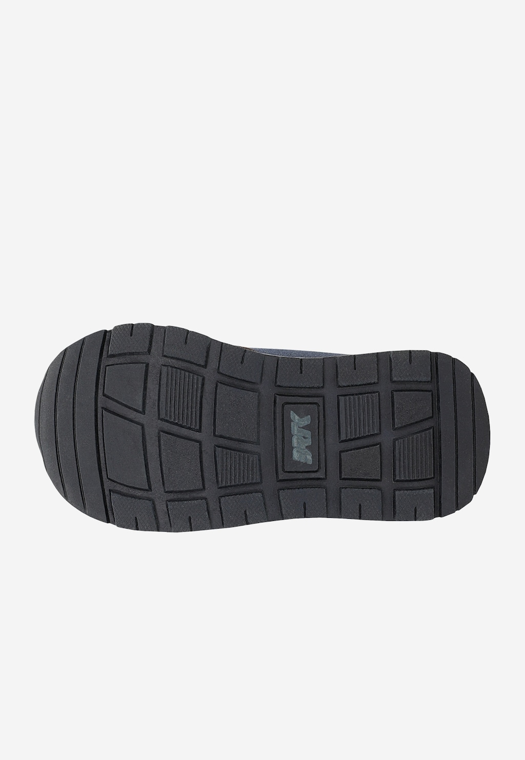 Podeszwa dziecięcych sneakersów Bartek 87062-12, ciemna z bieżnikiem antypoślizgowym i logo marki.