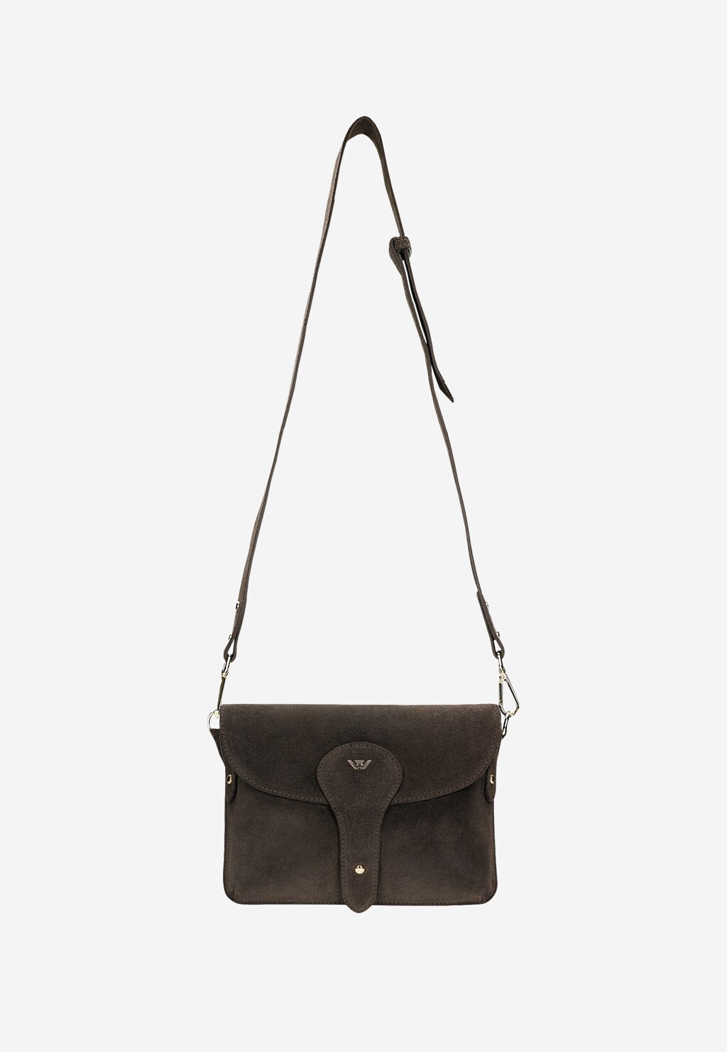 Wojas ciemnobrązowa damska torebka na ramię 80494-62 z zamszu, z klapką i długim regulowanym paskiem crossbody