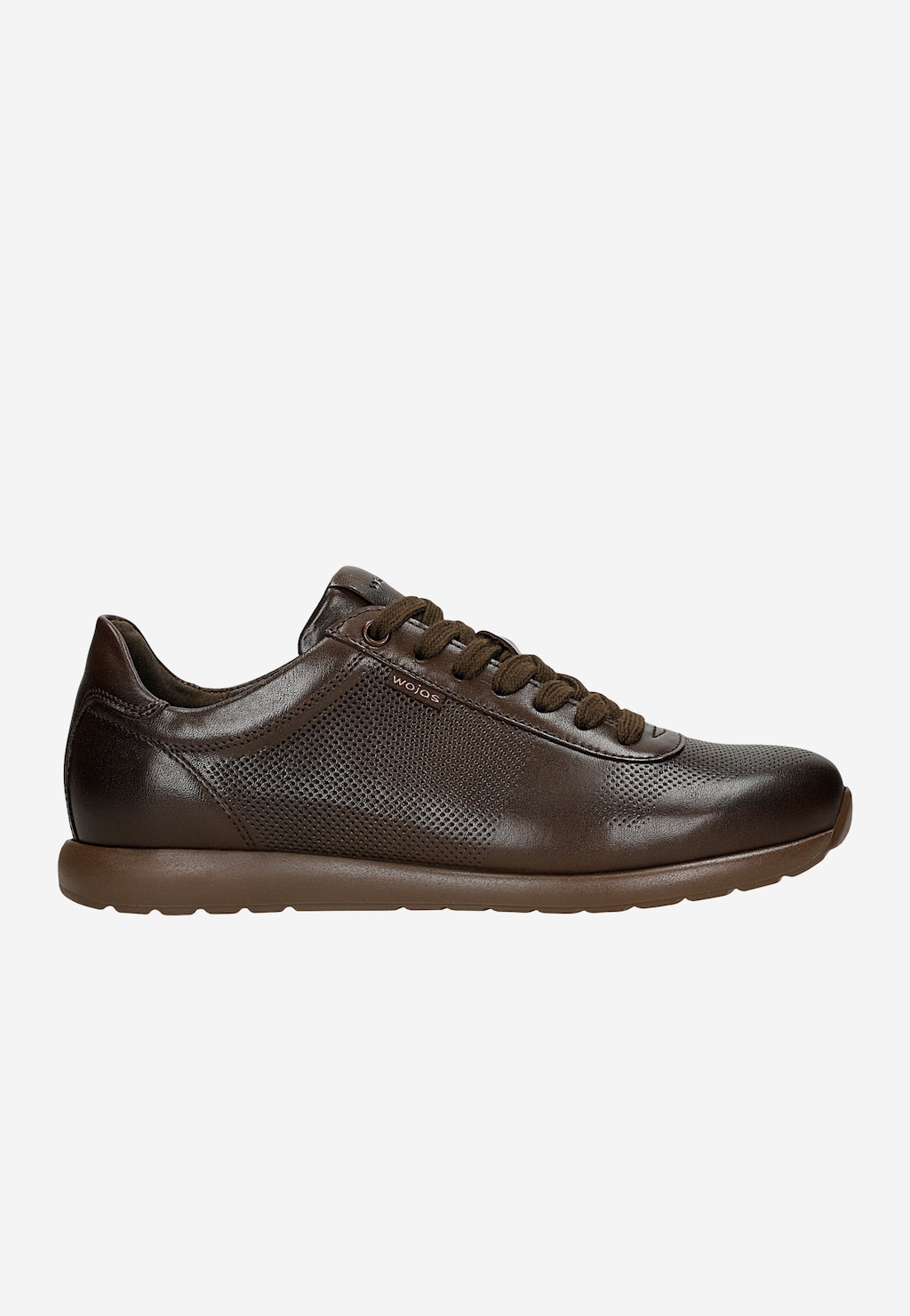 Wojas brązowe sneakersy damskie ze skóry licowej 46411-52, widok z boku, perforowany panel, sznurowane, gumowa podeszwa w tym samym kolorze.