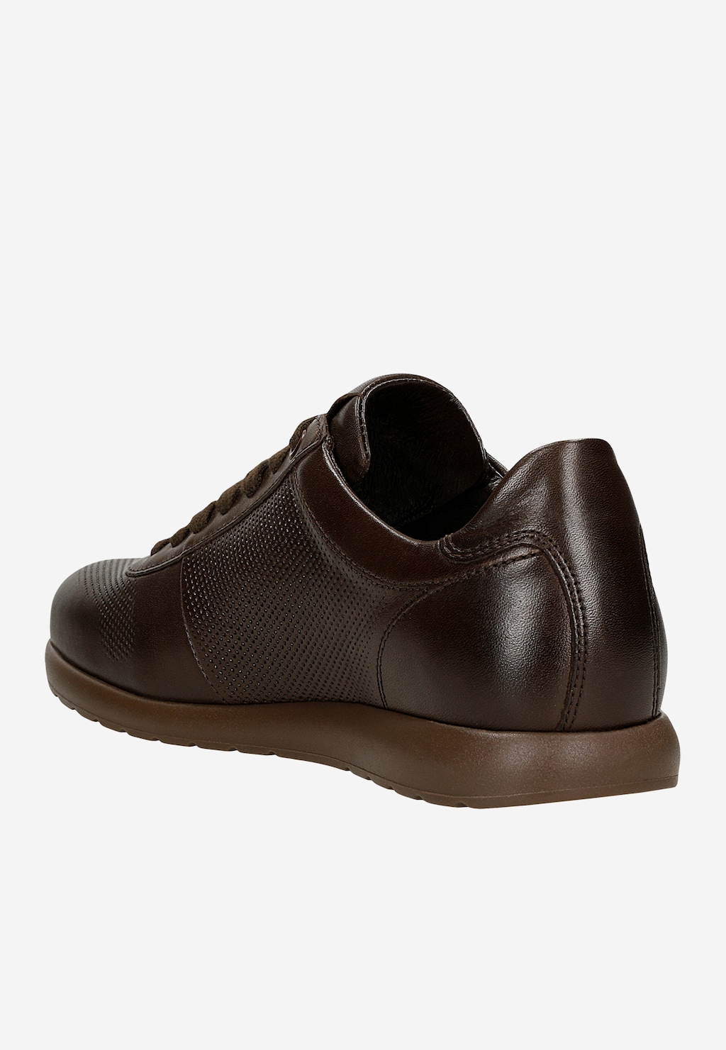 Wojas brązowe sneakersy damskie ze skóry licowej 46411-52, widok z tyłu, perforowany panel boczny, brązowa podeszwa.