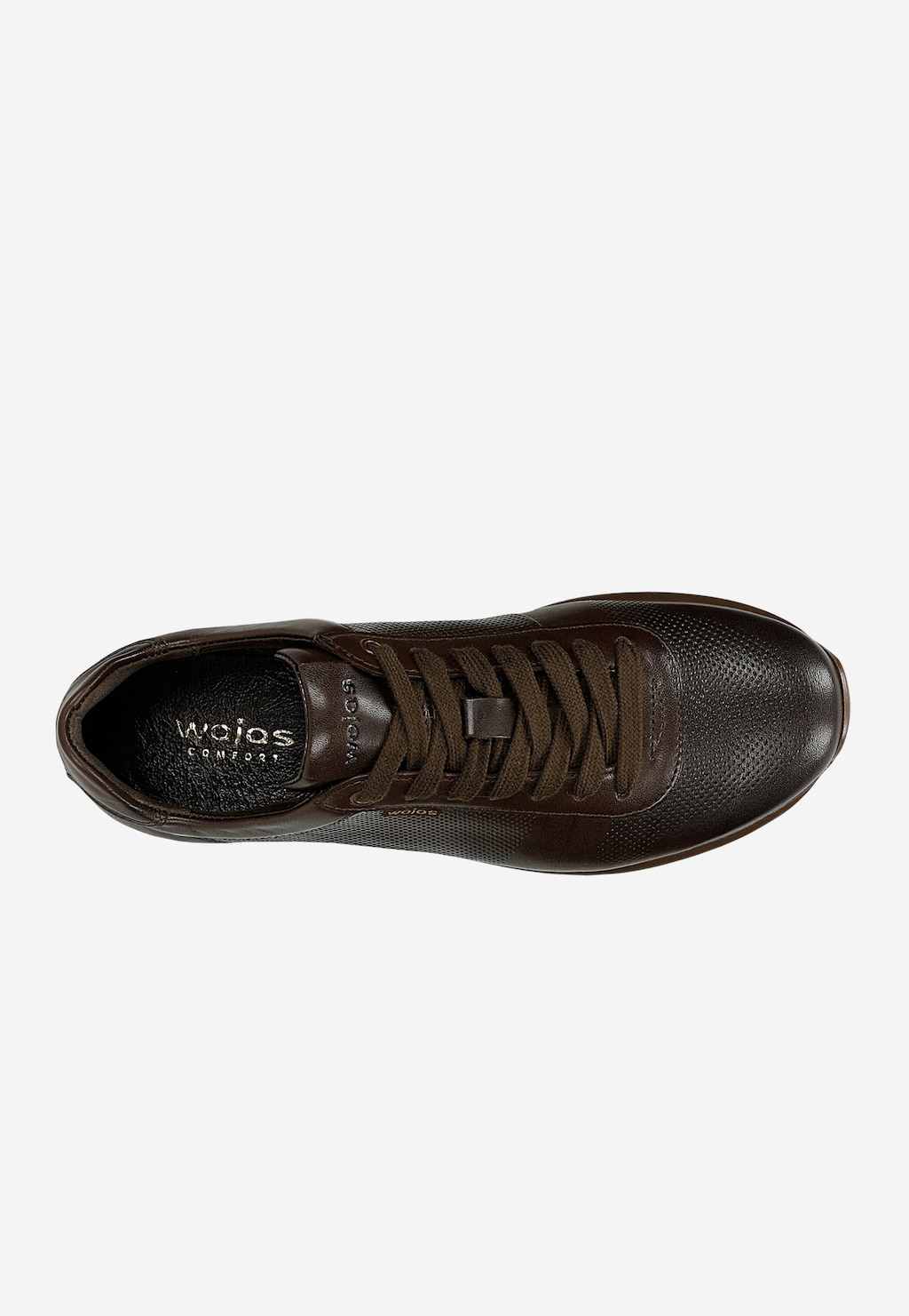 Wojas brązowe sneakersy damskie ze skóry licowej 46411-52, widok z góry, sznurowane, perforowana cholewka, wkładka z logo Wojas Comfort.