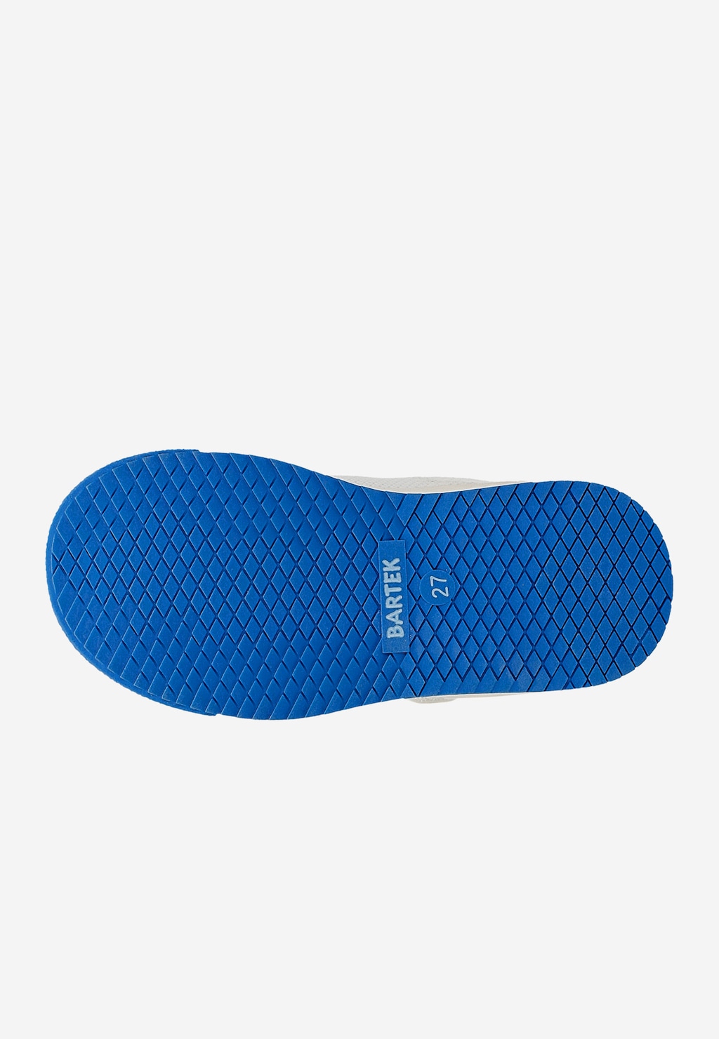 Niebieska podeszwa sneakersów Bartek 87012-16 z diamentowym wzorem i logo marki, widok od dołu