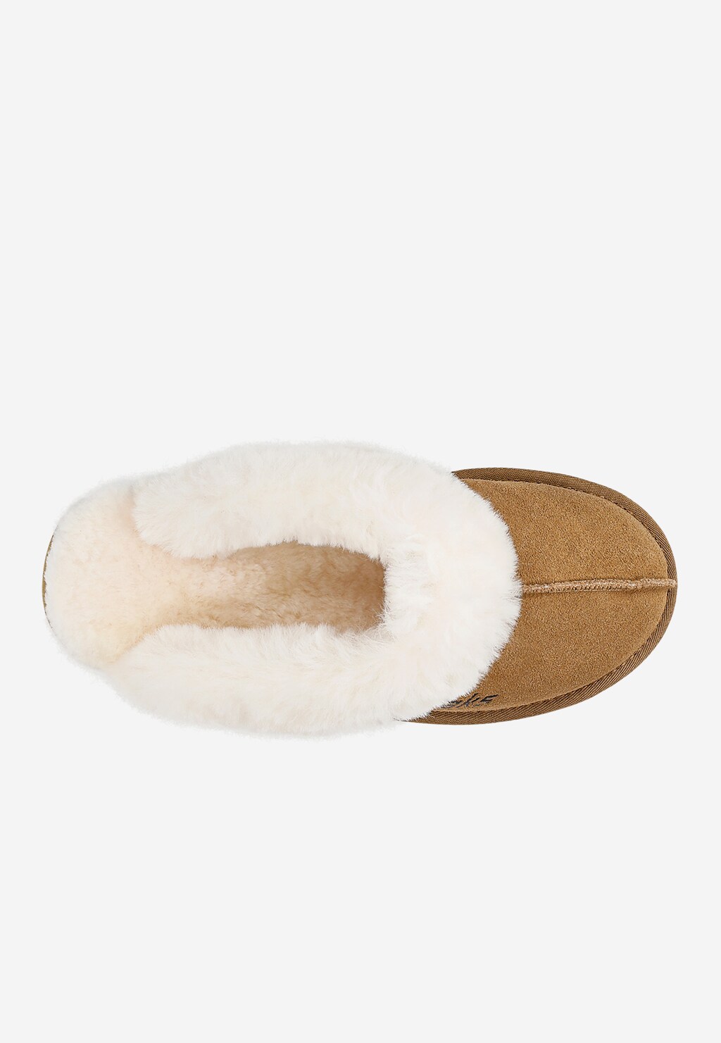 Kapcie RELAKS R34001-64 jasnobrązowe z wełną merino – widok z góry, miękkie futro wewnątrz, zamszowy wierzch.