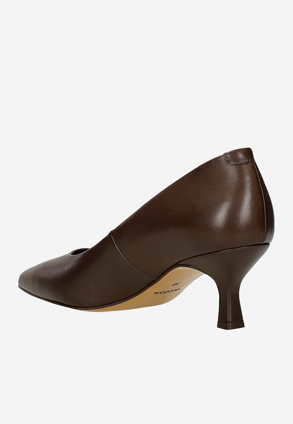 Wojas czarne skórzane czółenka na niskim obcasie model 35199-52, widok z tyłu pod kątem, elegancki kitten heel.