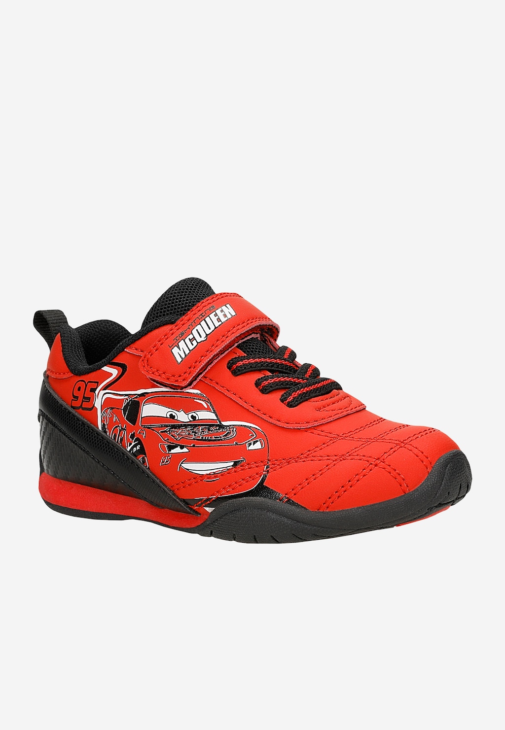 Czerwono-czarne sneakersy Bartek 87067-15 dla dzieci z nadrukiem Zygzaka McQueena z bajki Auta, zapięcie na rzep i elastyczne sznurówki.
