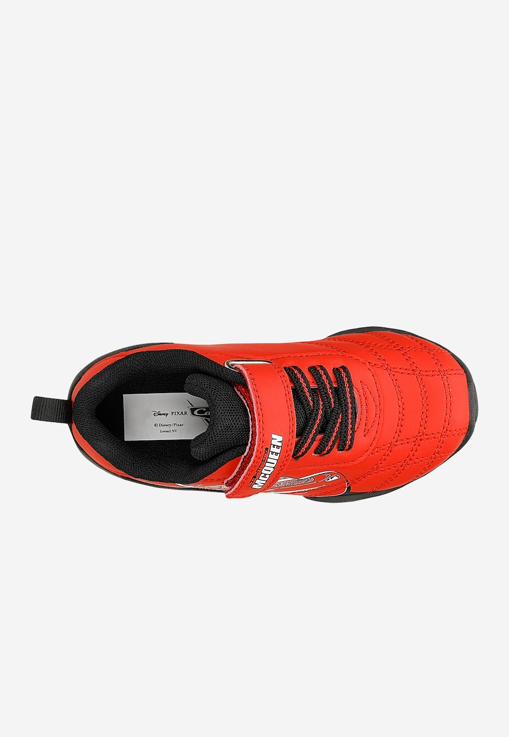 Bartek 87067-15 sneakersy dla dzieci w kolorze czerwono-czarnym z motywem McQueena z bajki Auta, widok z góry.