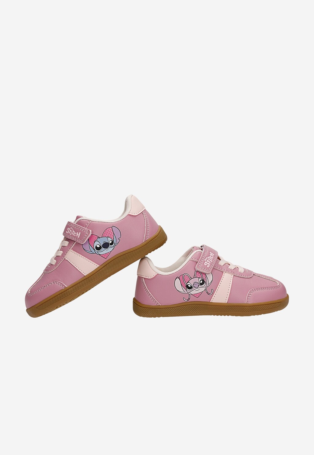 Różowe barefooty dziecięce Bartek 87070-15 ze Stitchem, zapięcie na rzep, gumowa podeszwa, nadruk Disney Stitch i Angel w serca
