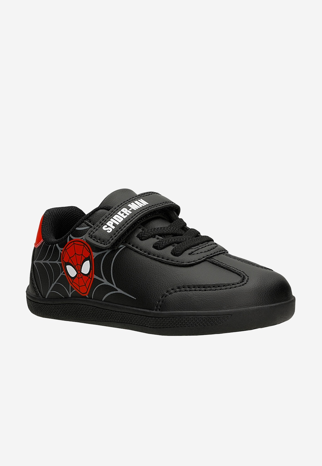 Czarne trampki dziecięce Bartek 87070-11 Spider-Man z czerwonymi wstawkami, motywem pajęczyny i rzepem na zapięcie