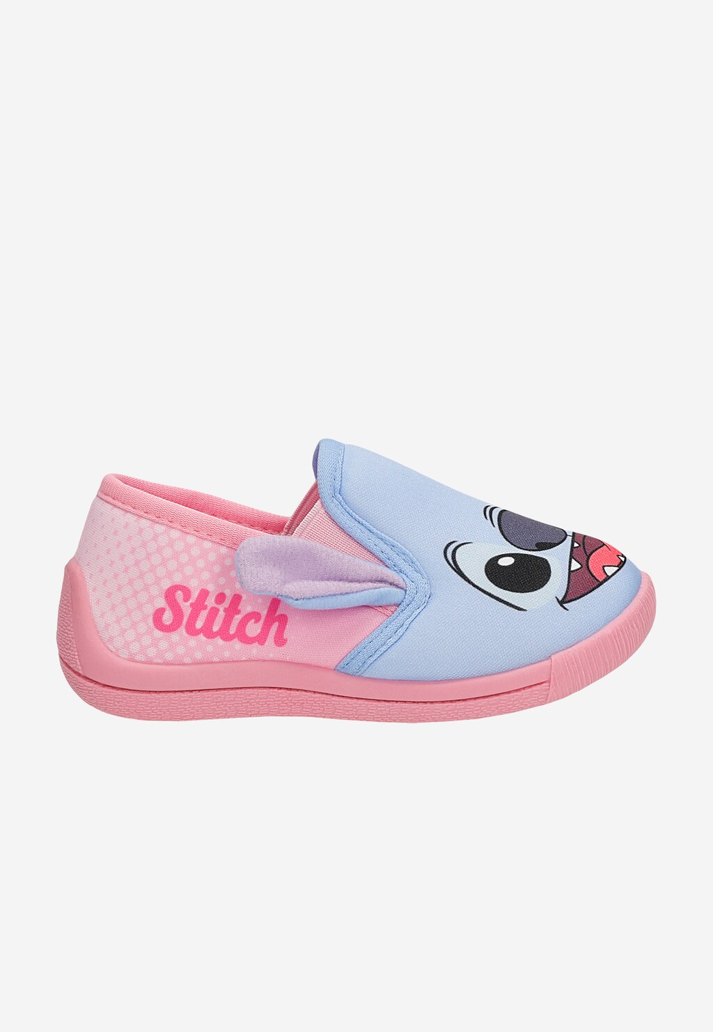 Różowo-niebieskie kapcie dziecięce Bartek 87852-11 z motywem Stitch i Angel, z uszkami 3D i nadrukiem twarzy postaci Disney