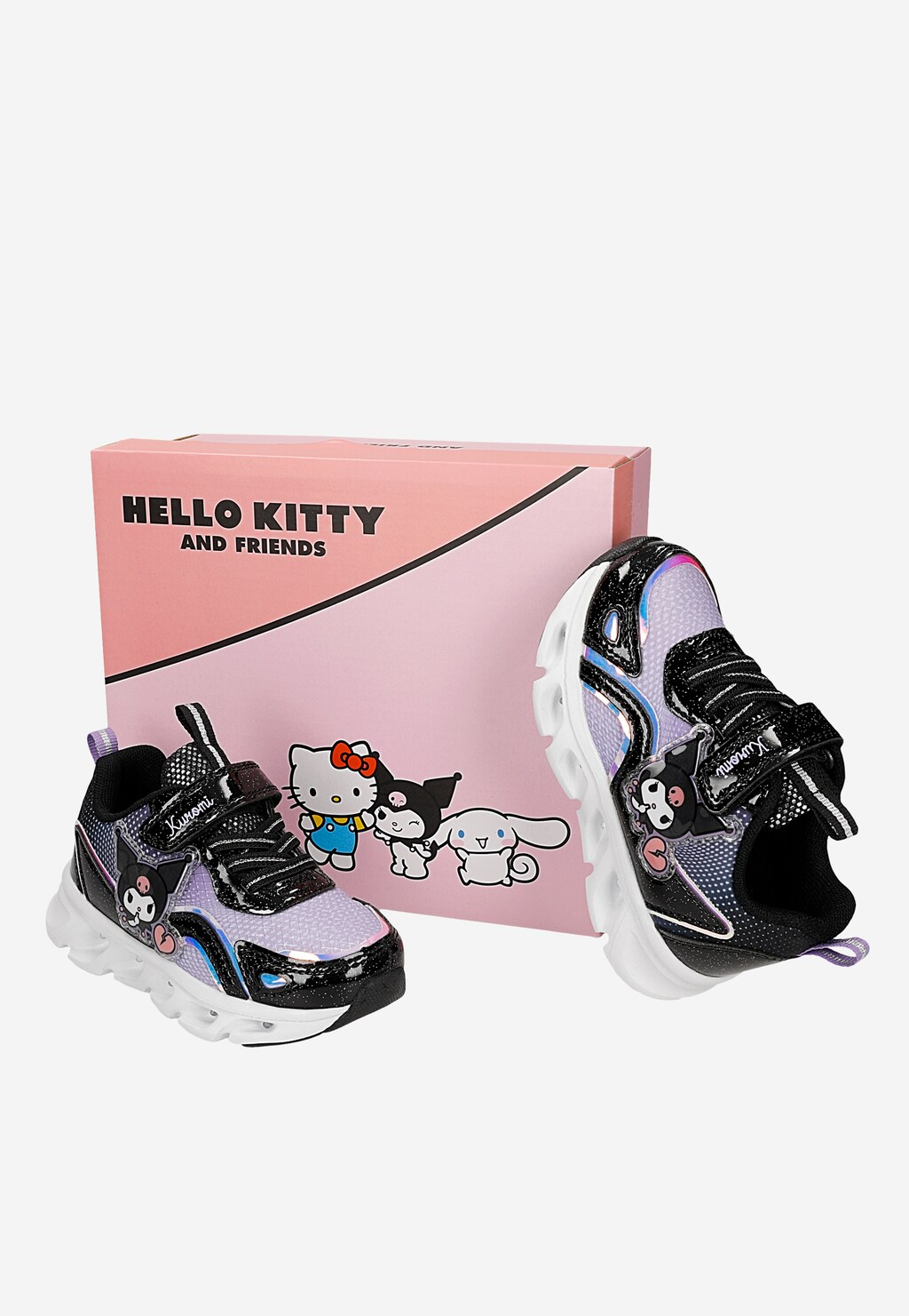 Sneakersy dziewczęce Bartek 87064-16 Kuromi czarno-fioletowe ze światełkami LED i motywem Hello Kitty, na rzep, podeszwa LED, w pudełku Hello Kitty and Friends