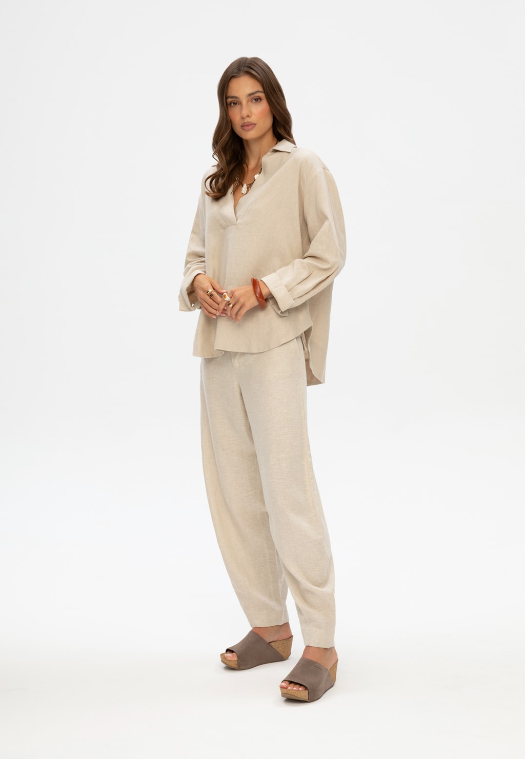 Beige Damen-Korkpantoletten 74021-68 Widok 1