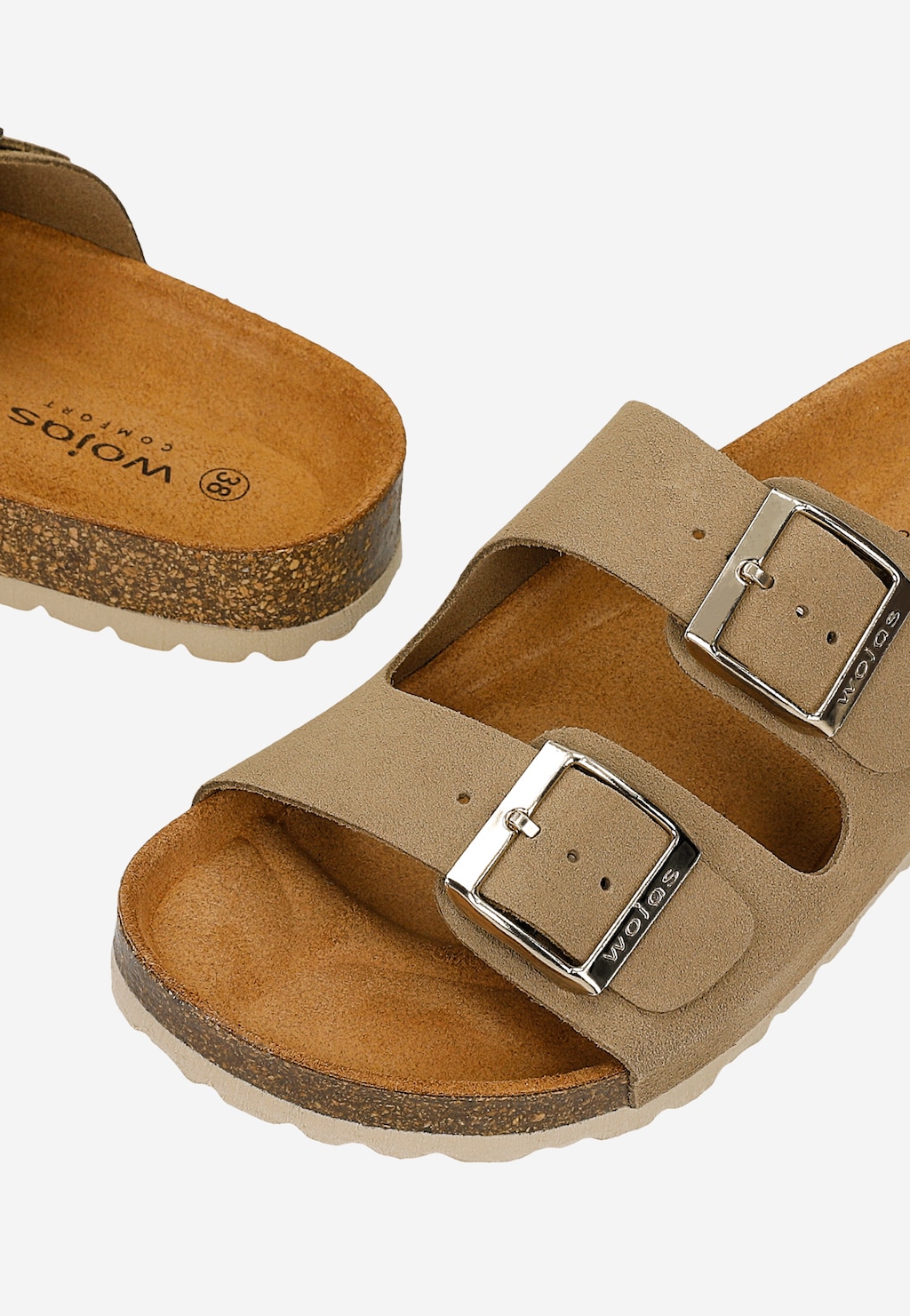 Beige Pantoletten aus der Comfort-Linie mit Korksohle 74077-64 Widok 7