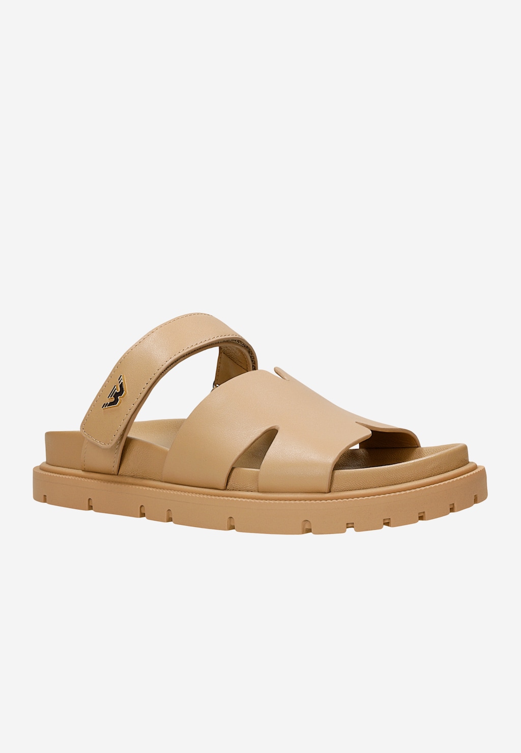 Beige Damen-Lederpantoletten mit dicker Sohle 74135-54 Widok 3