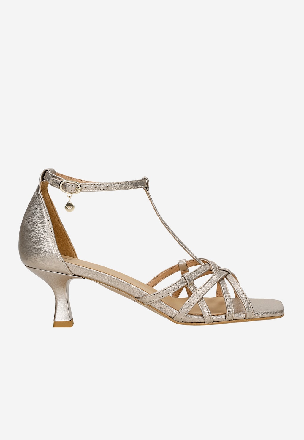 Goldene Sandalen mit niedrigem Absatz und geflochtenen Riemen 76189-58 Widok 2