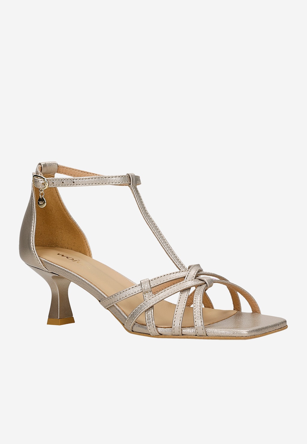 Goldene Sandalen mit niedrigem Absatz und geflochtenen Riemen 76189-58 Widok 3