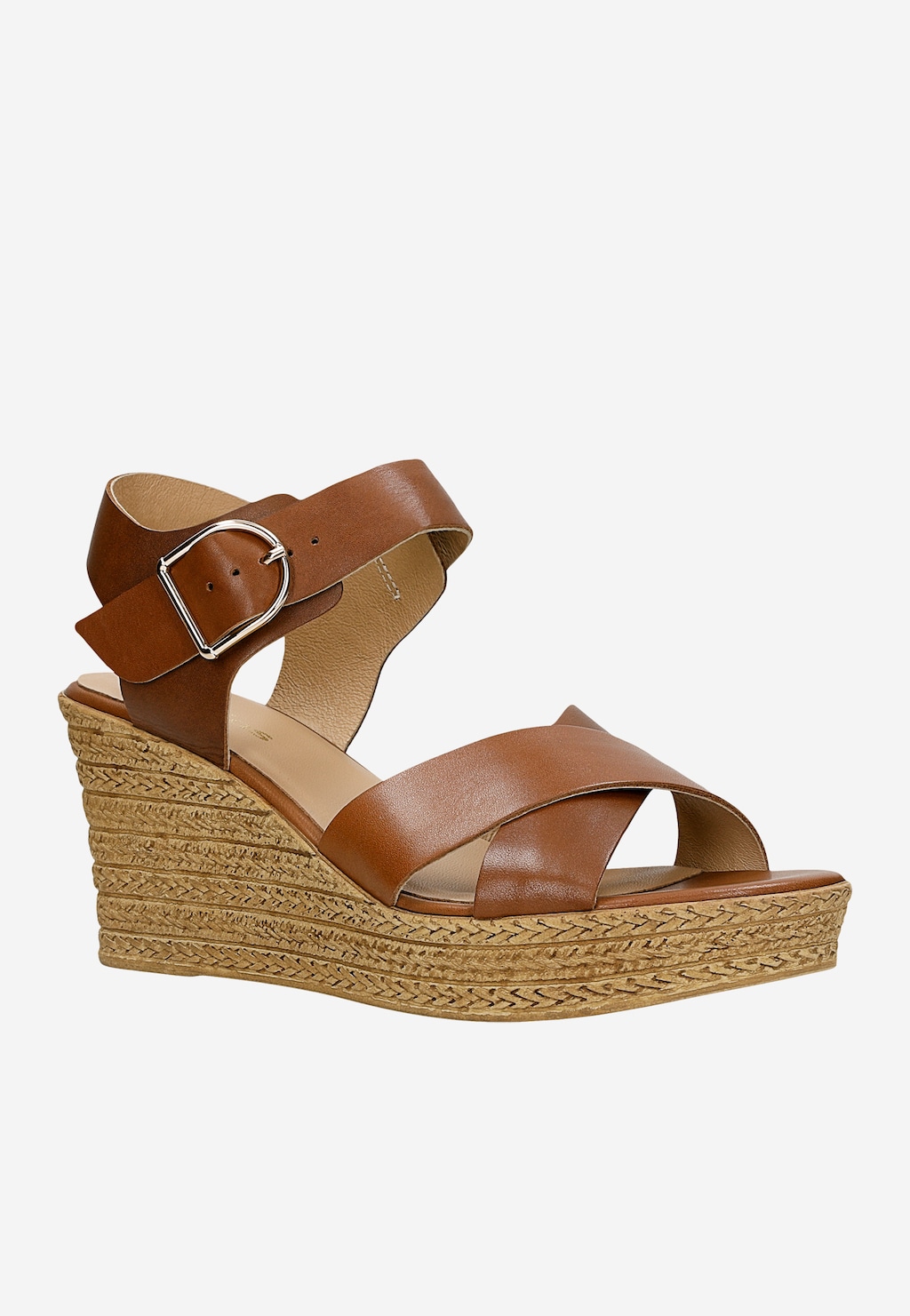 Braune Ledersandalen mit Keilabsatz 76212-52 Widok 3