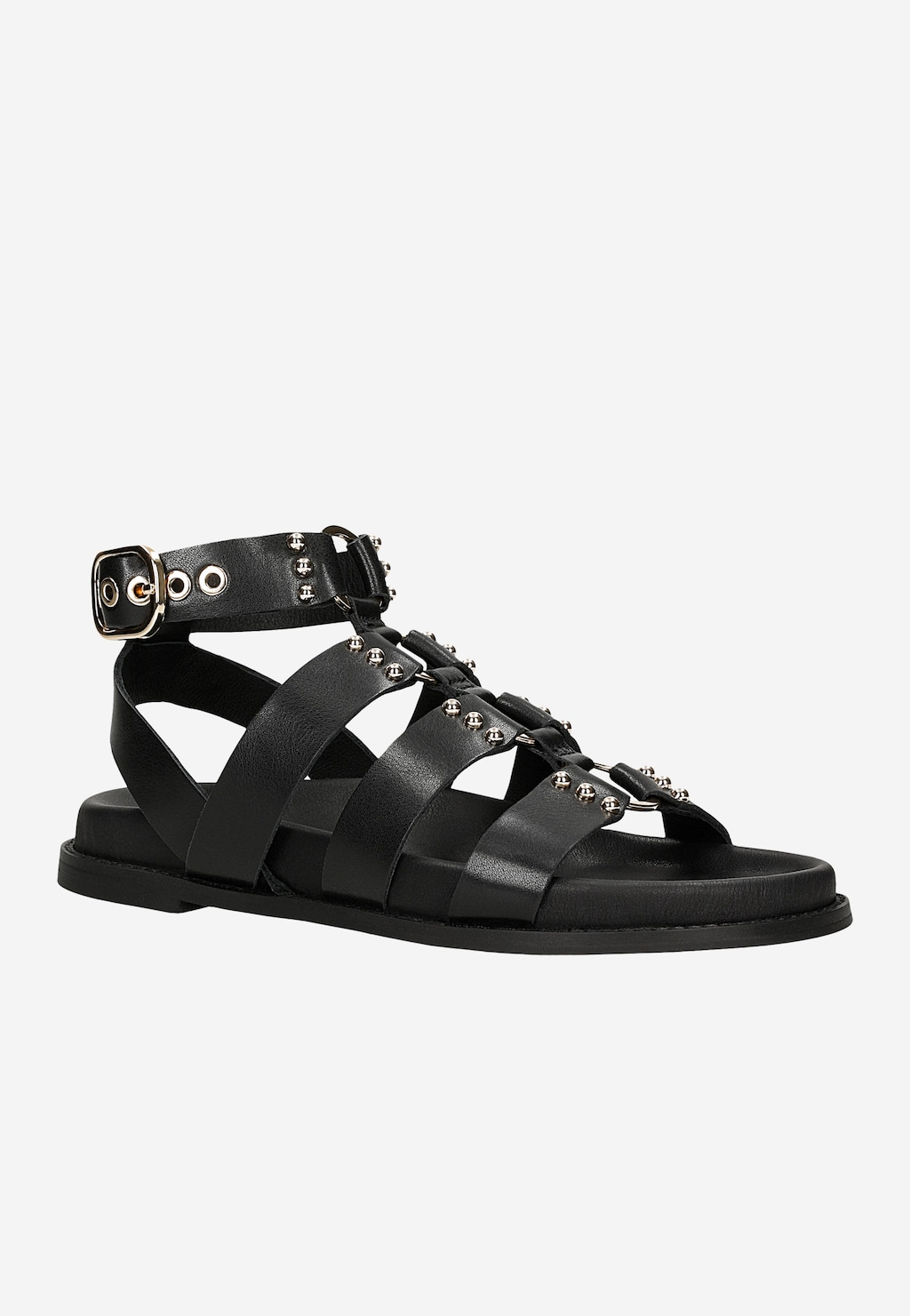 Schwarze Leder-Römersandalen mit goldenen Nieten 76241-51 Widok 3