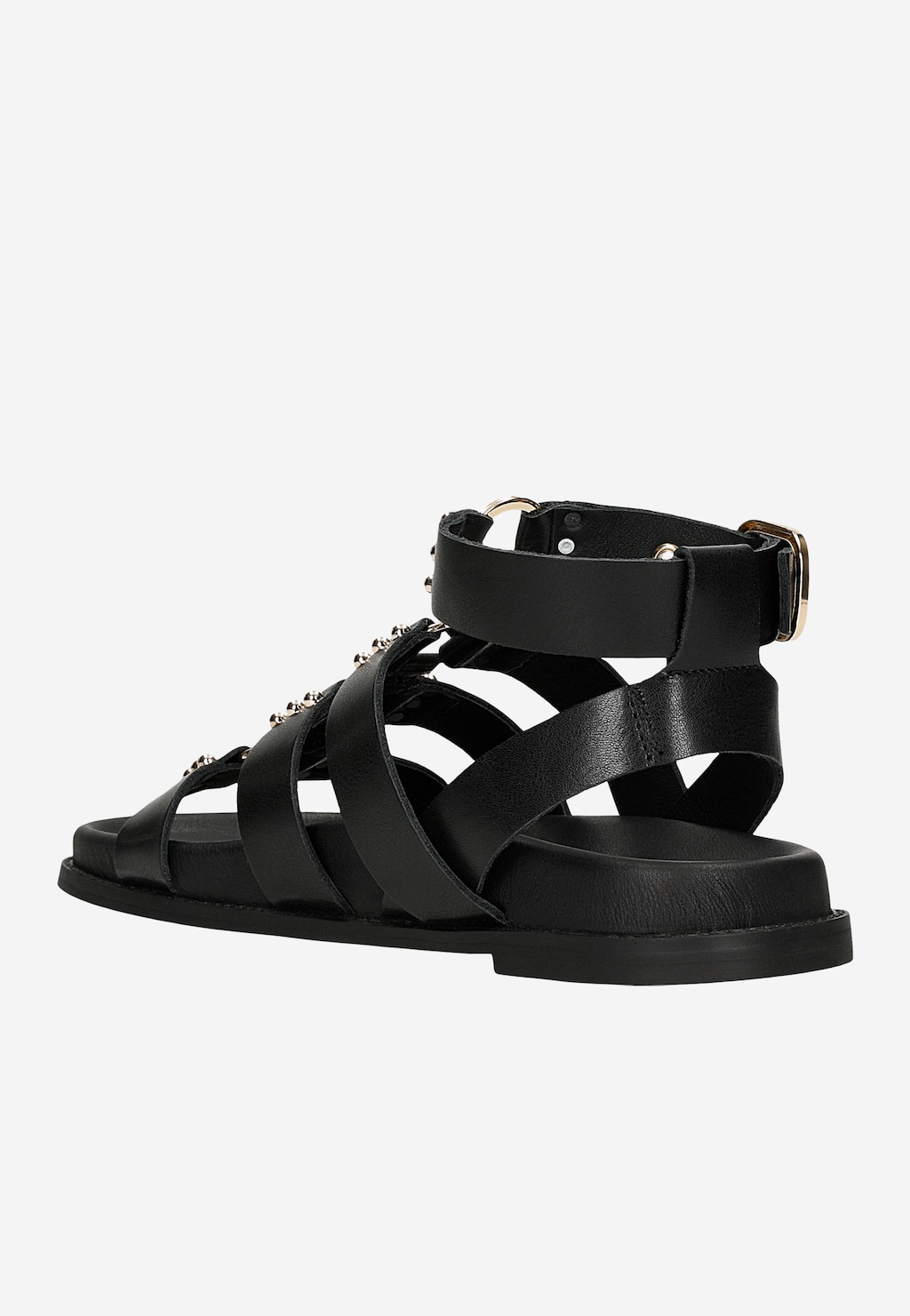 Schwarze Leder-Römersandalen mit goldenen Nieten 76241-51 Widok 4