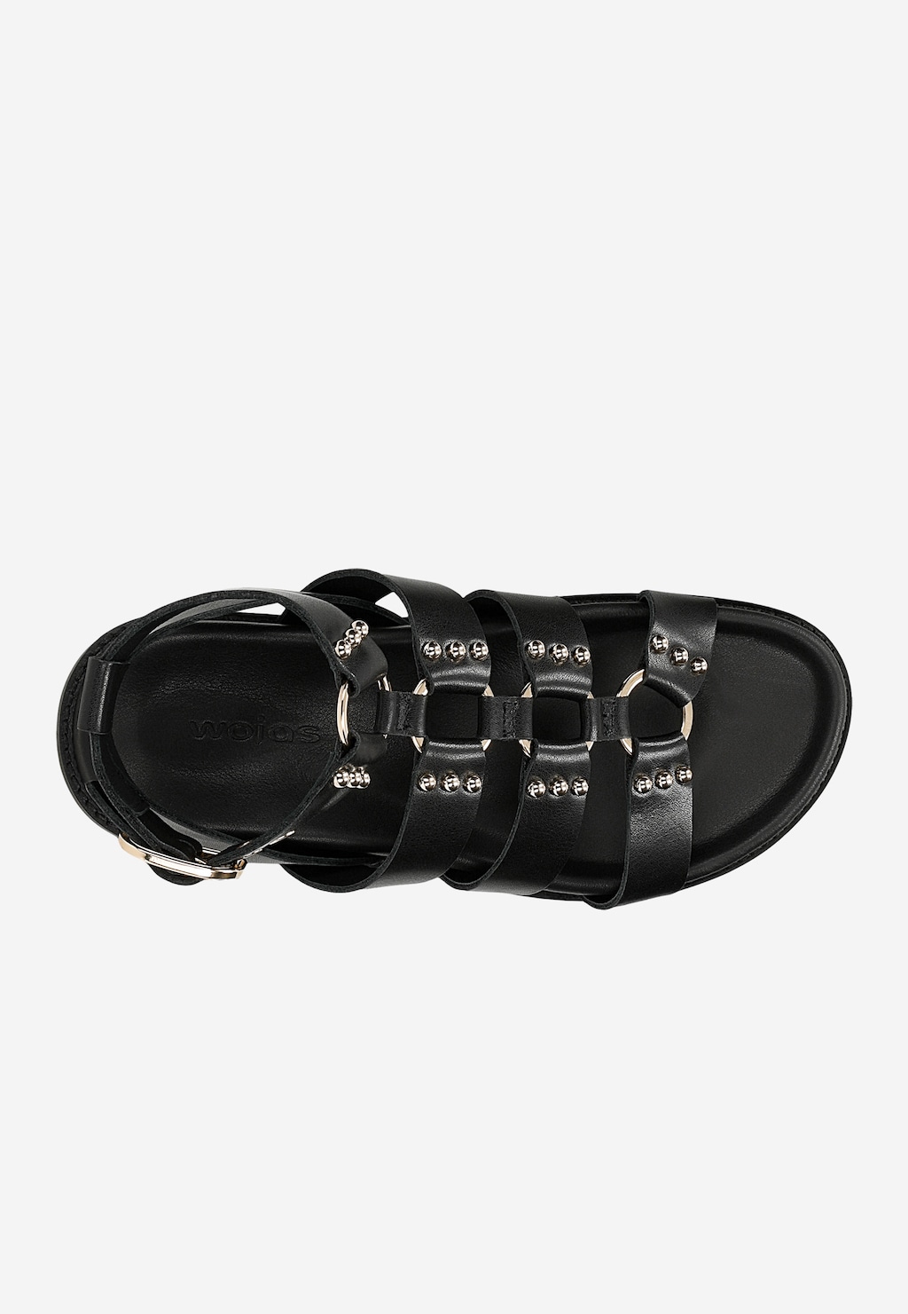 Schwarze Leder-Römersandalen mit goldenen Nieten 76241-51 Widok 5