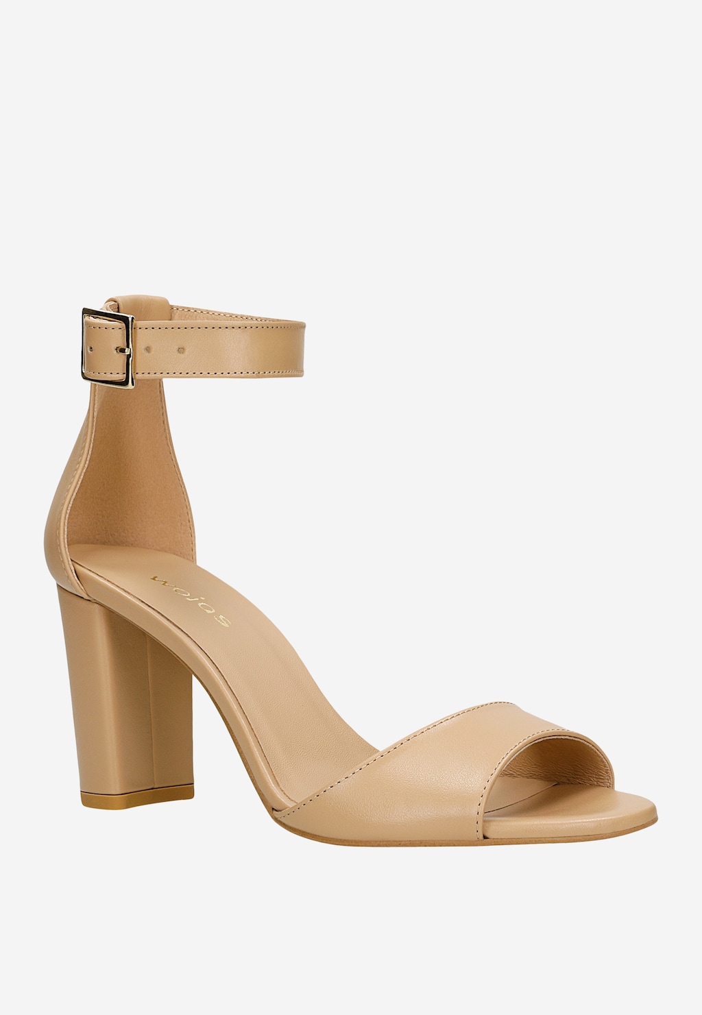Beige Damen-Ledersandalen mit Blockabsatz 76246-54 Widok 3