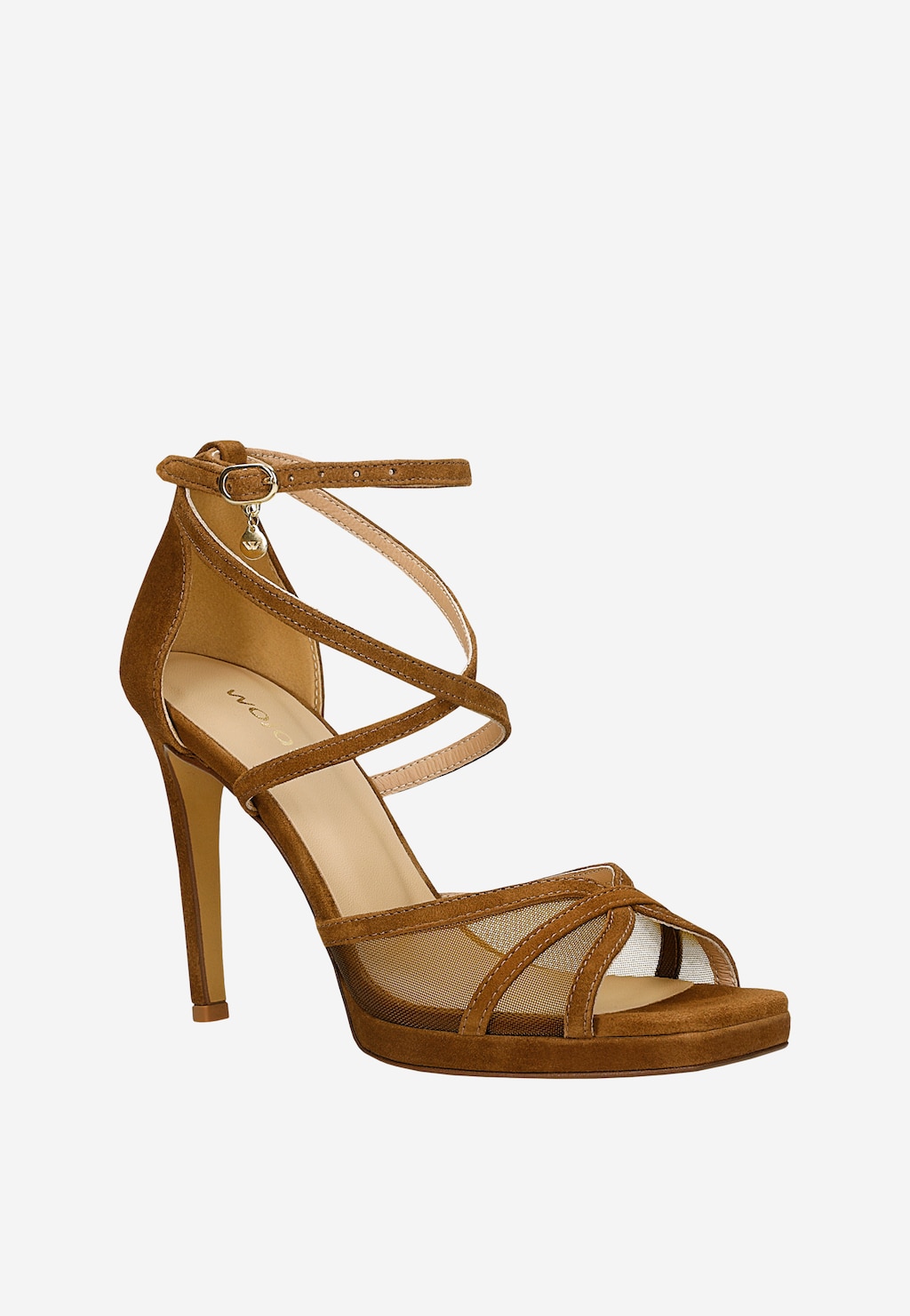 Braune Damen-Sandalen mit Mesh auf hohem Stiletto-Absatz 76256-82 Widok 3