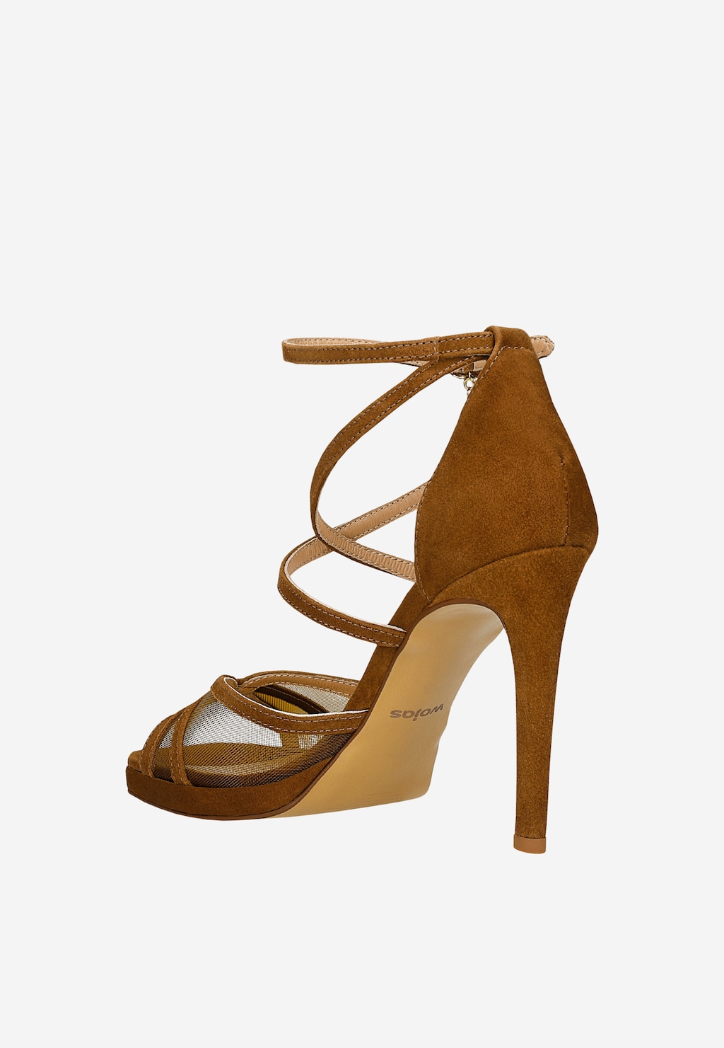 Braune Damen-Sandalen mit Mesh auf hohem Stiletto-Absatz 76256-82 Widok 4