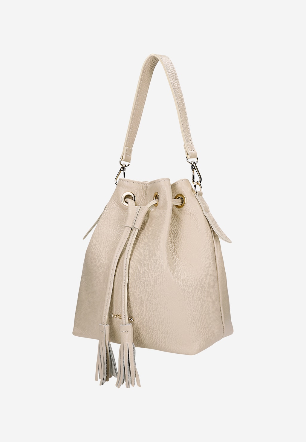 Beige Leder-Beuteltasche mit Fransen 80482-54 Widok 3