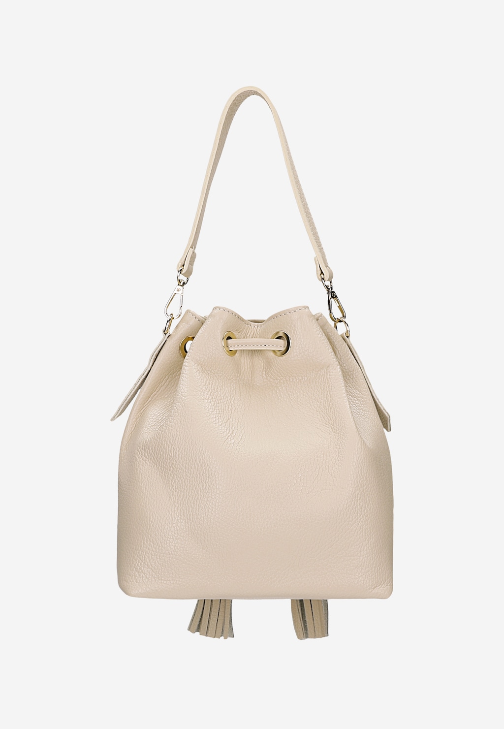 Beige Leder-Beuteltasche mit Fransen 80482-54 Widok 4